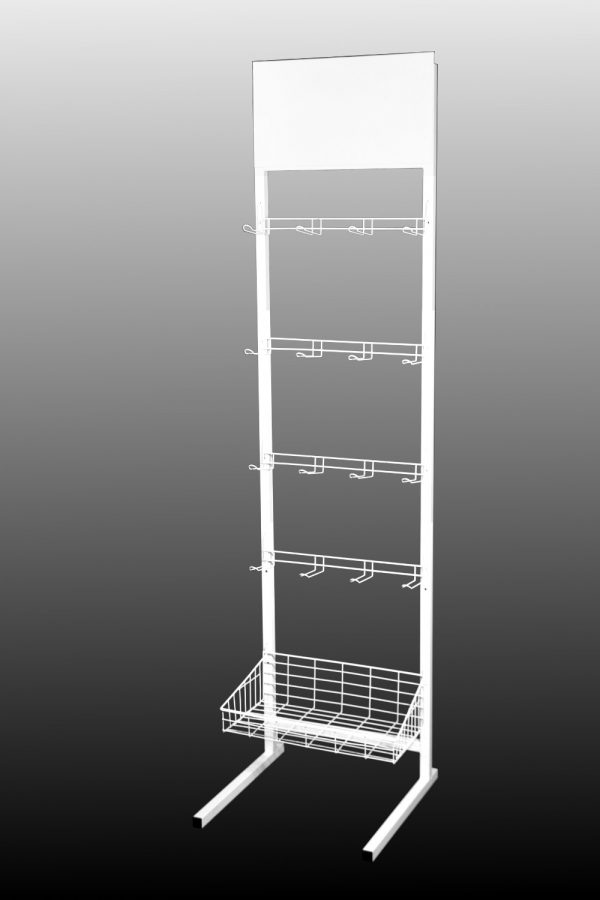 Стенд торговый (180х45 см) 4 ряда крючков и корзина
